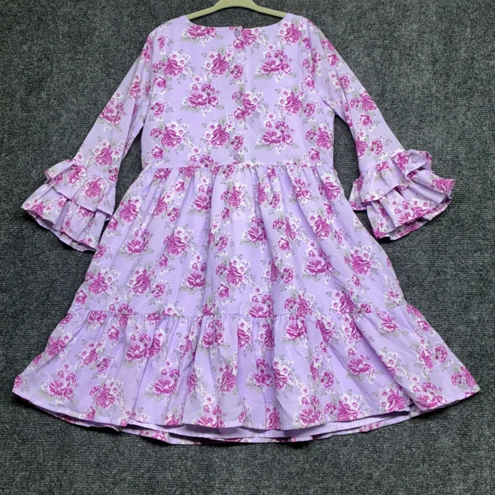 Janie and Jack Girls Purple Chiffon Floral Rose Ruffle Tiered Dress 8 Cottage